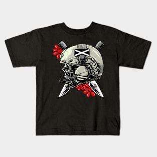 Task Force Doomer Helmet Skull With Red Daisy Flowers Forward Observation Group Cool Meme Design Pri Kids T-Shirt